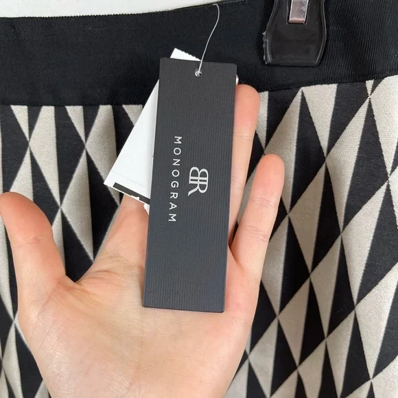 Geometric Black and White Mini Skirt Work Career Summer by BR Size 12 - Picture 5 of 12